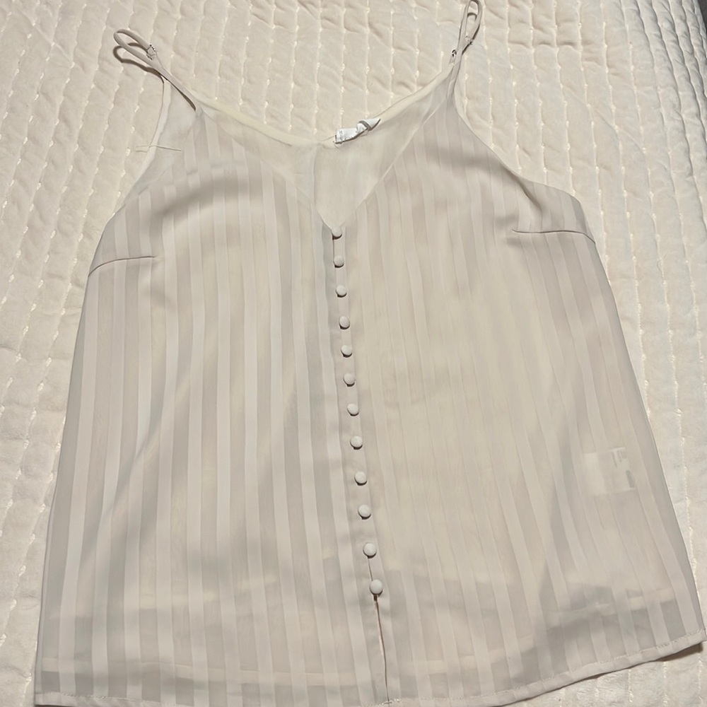Size L Cream Self-Stripe Tank Top (016)